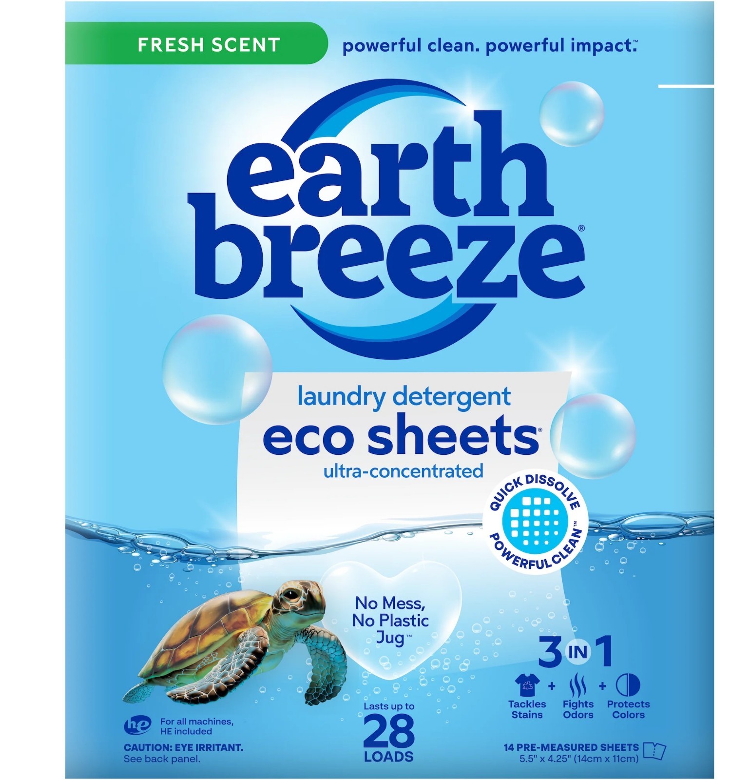 Earth Breeze Laundry Detergent Sheets, Fresh Scent, 14 Sheets, 28 Loads