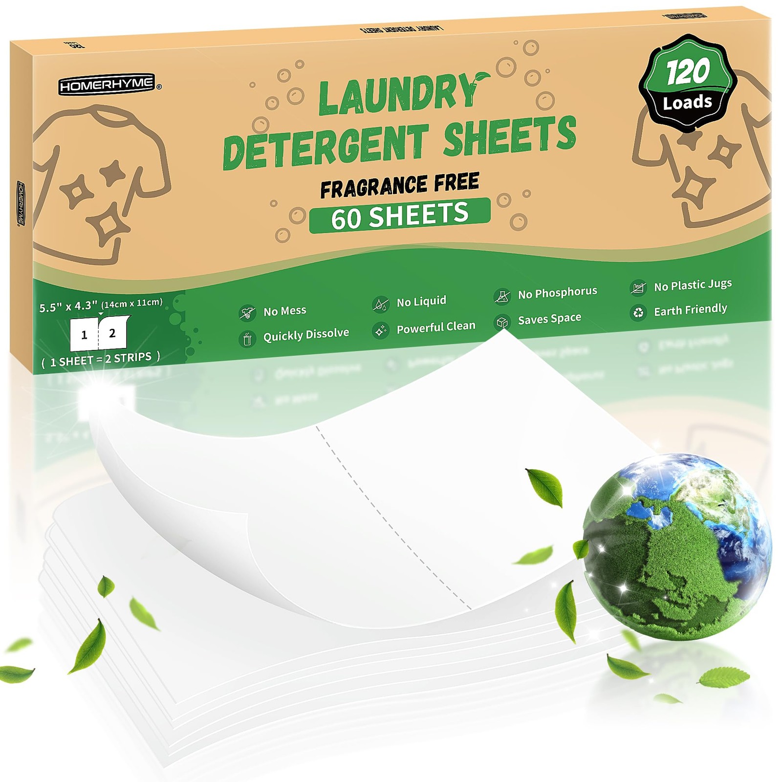 HOMERHYME Laundry Detergent Sheets – Up to 120 Loads (60 1 Count (Pack of 60)