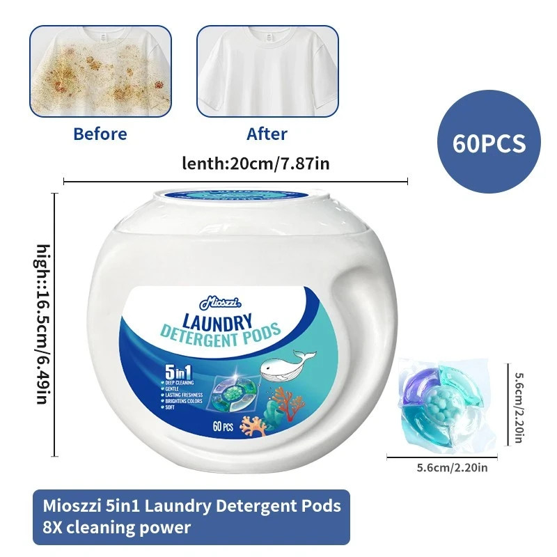 Mioszzi Laundry Bulk Pods ,Ocean Scent Eliminate Gym/Smoke Odors, 5-in-1 Formula