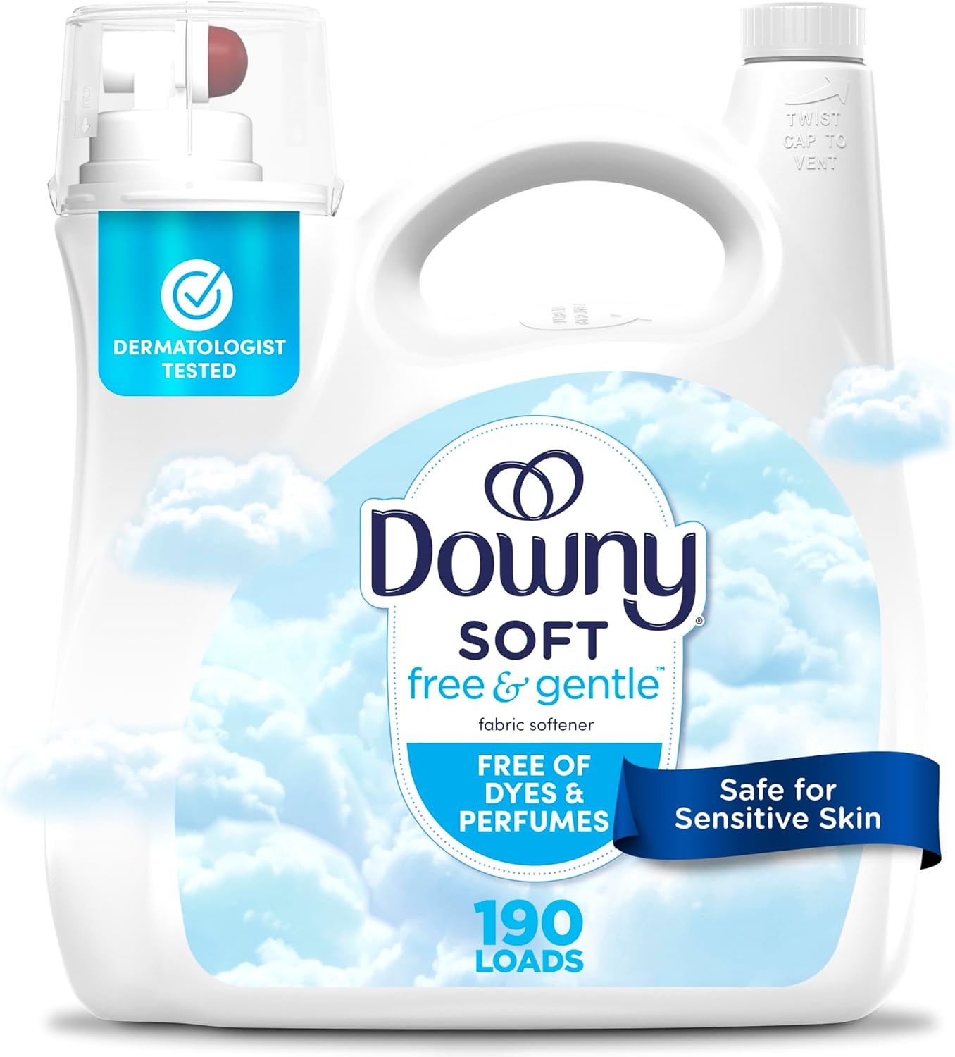 Downy Free & Gentle Liquid Fabric Softener, 140 Fl Oz, 190 Loads, Hypoallergenic