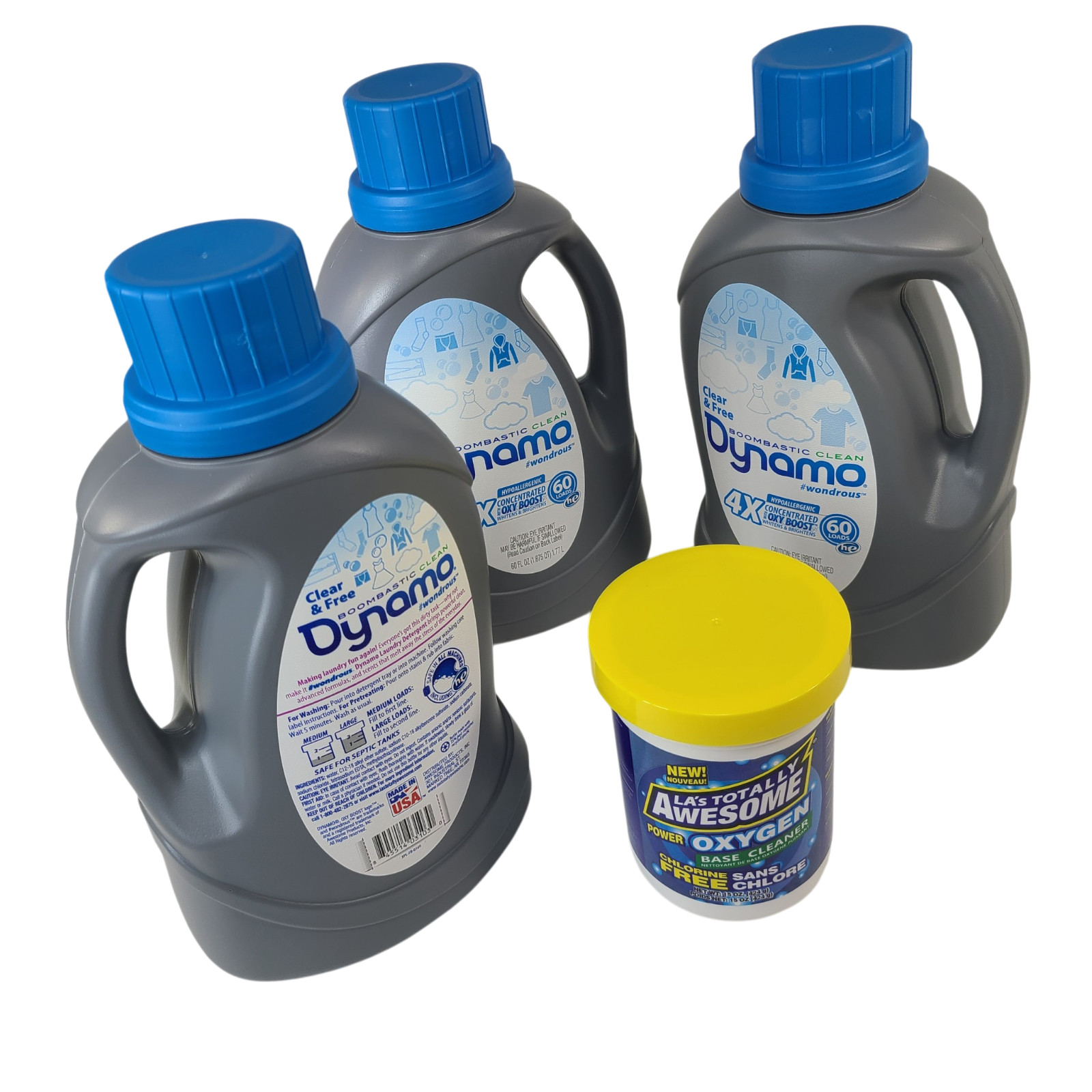 Dynamo Laundry Detergent Scent Free Clear 180 loads Concentrated HE Oxy Bundle