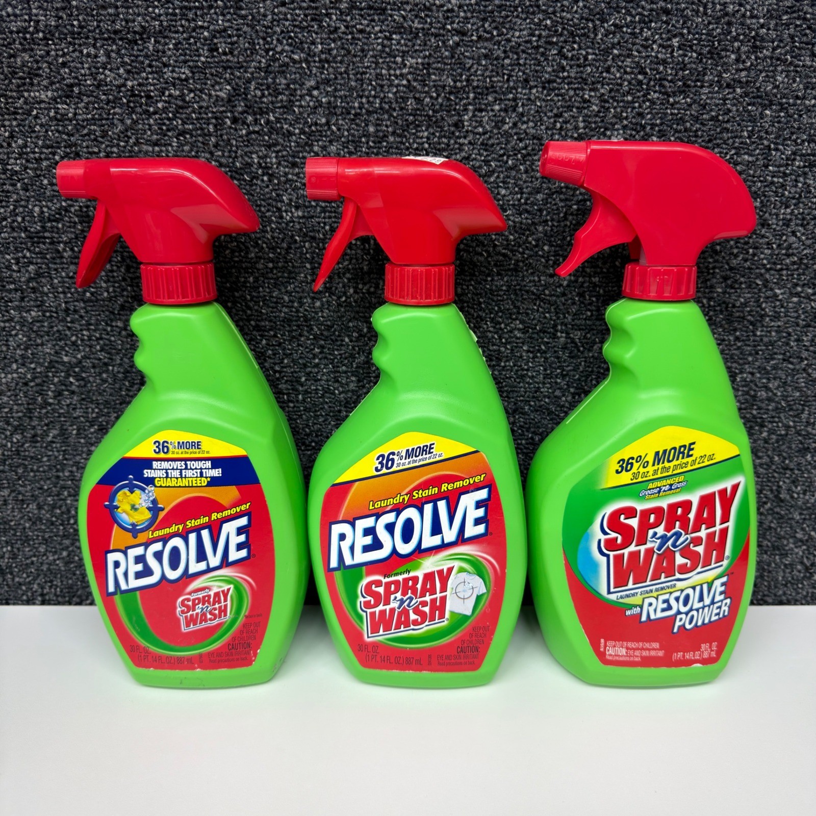 Lot of 3 Resolve Spray n Wash Laundry Stain Remover 30oz Trigger Spray Bottles