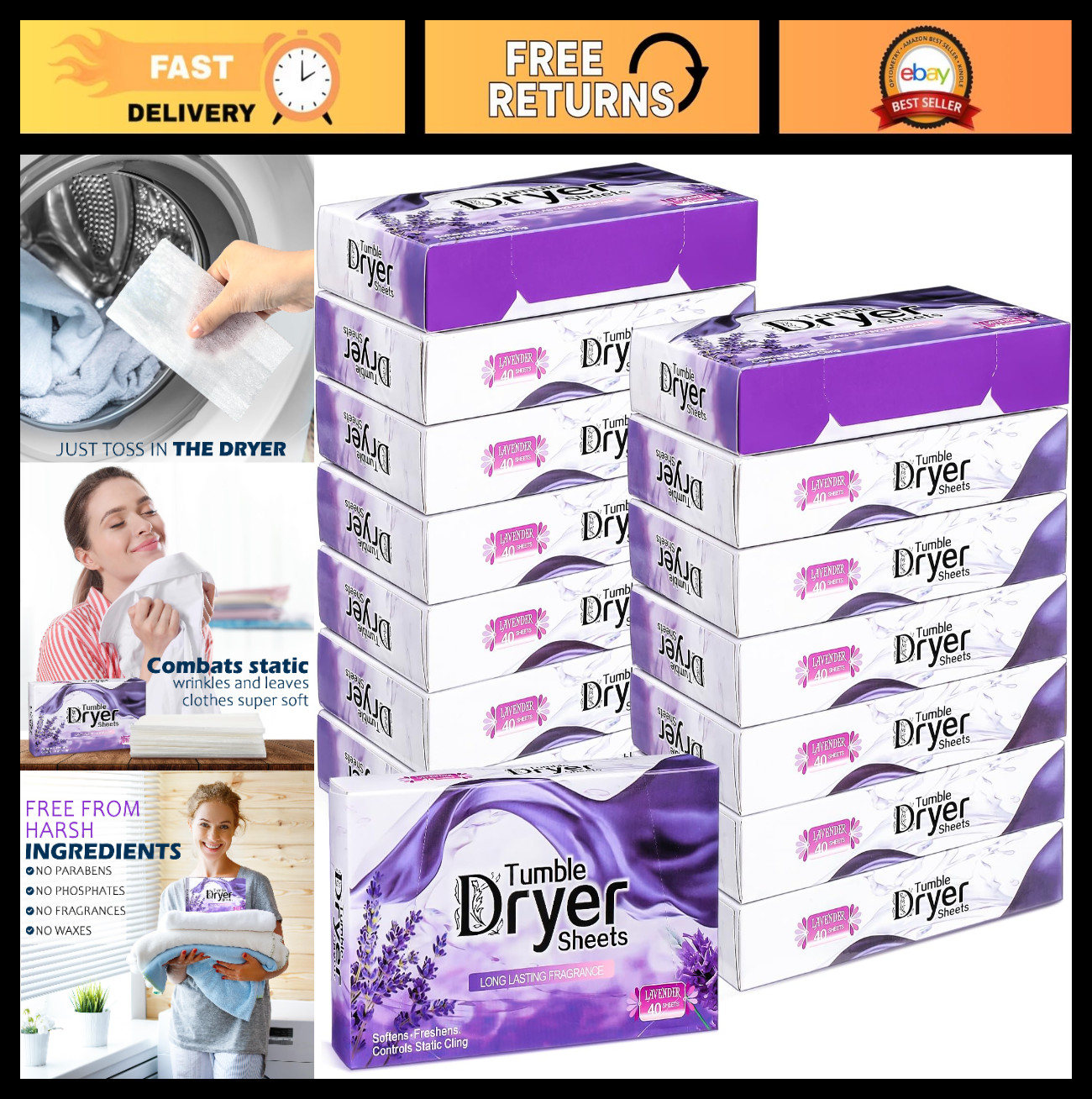 600 Count Lavender Dryer Sheets – Natural Fabric Softener, Reduces Static, Bulk