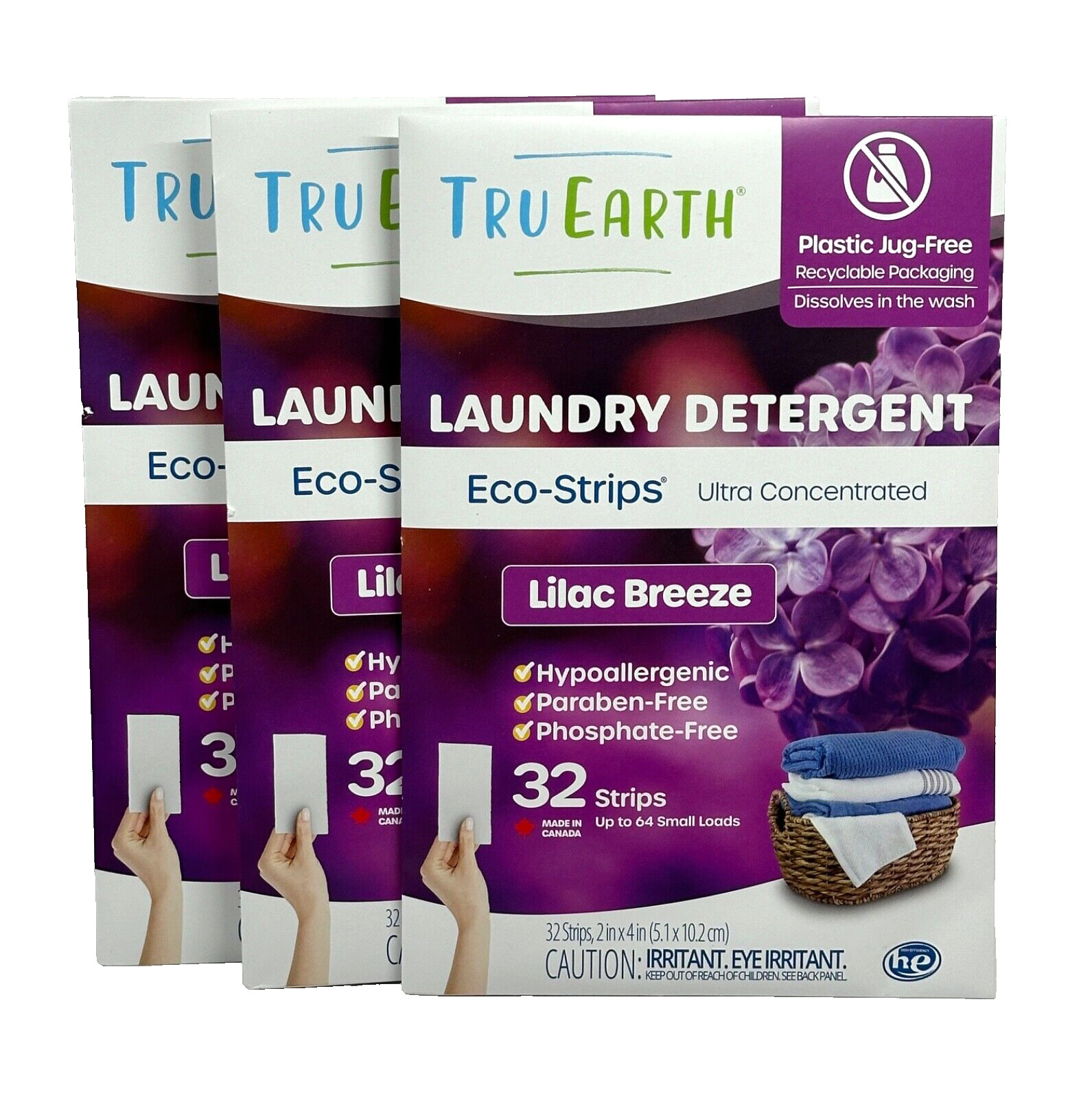 3 TRUEARTH LILAC BREEZE LAUNDRY DETERGENT ECO-STRIPS ULTRACONCENTRATED 32 STRIPS