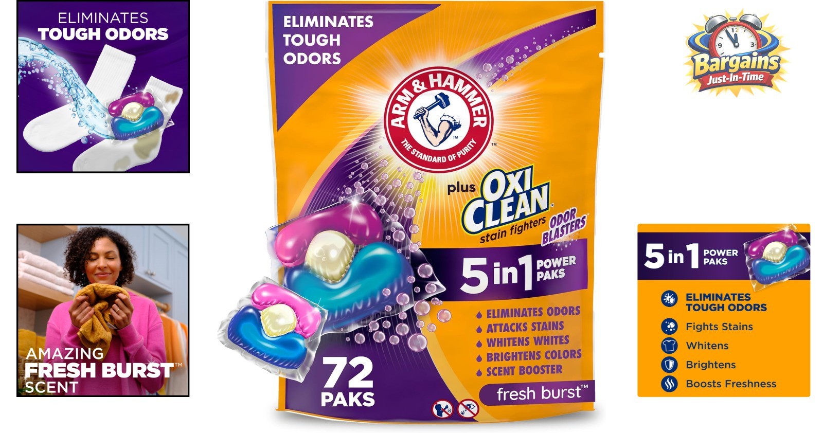 High Efficiency Plus OxiClean 5-in-1 Power Paks – 72 Count Fresh Burst Detergent