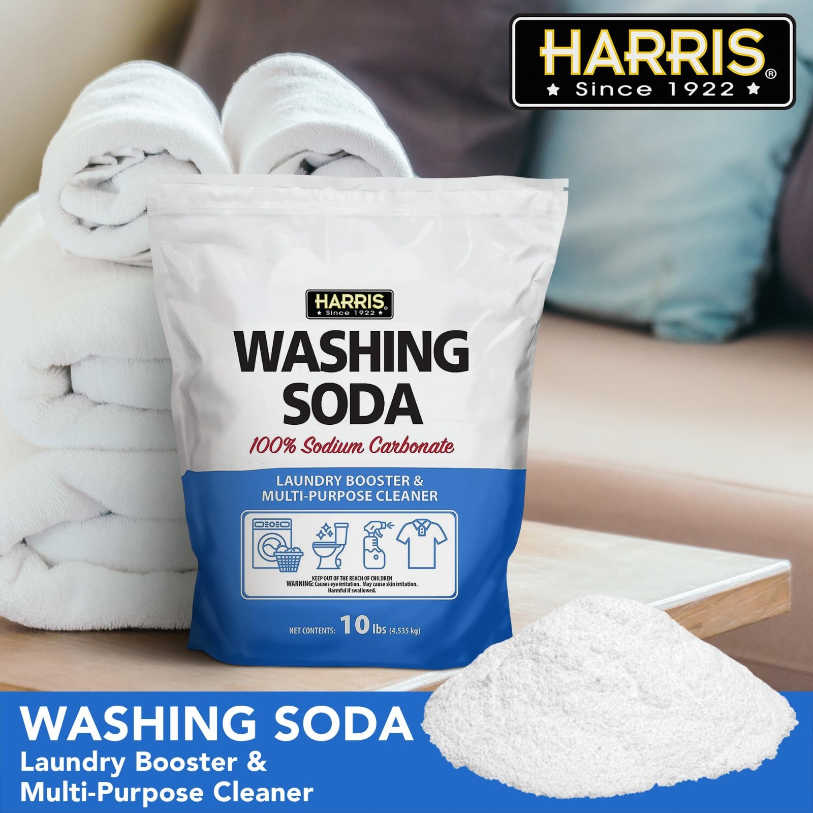 Laundry Booster Washing Soda, Sodium Carbonate, 10lb – Fragrance-Free Multipurpo