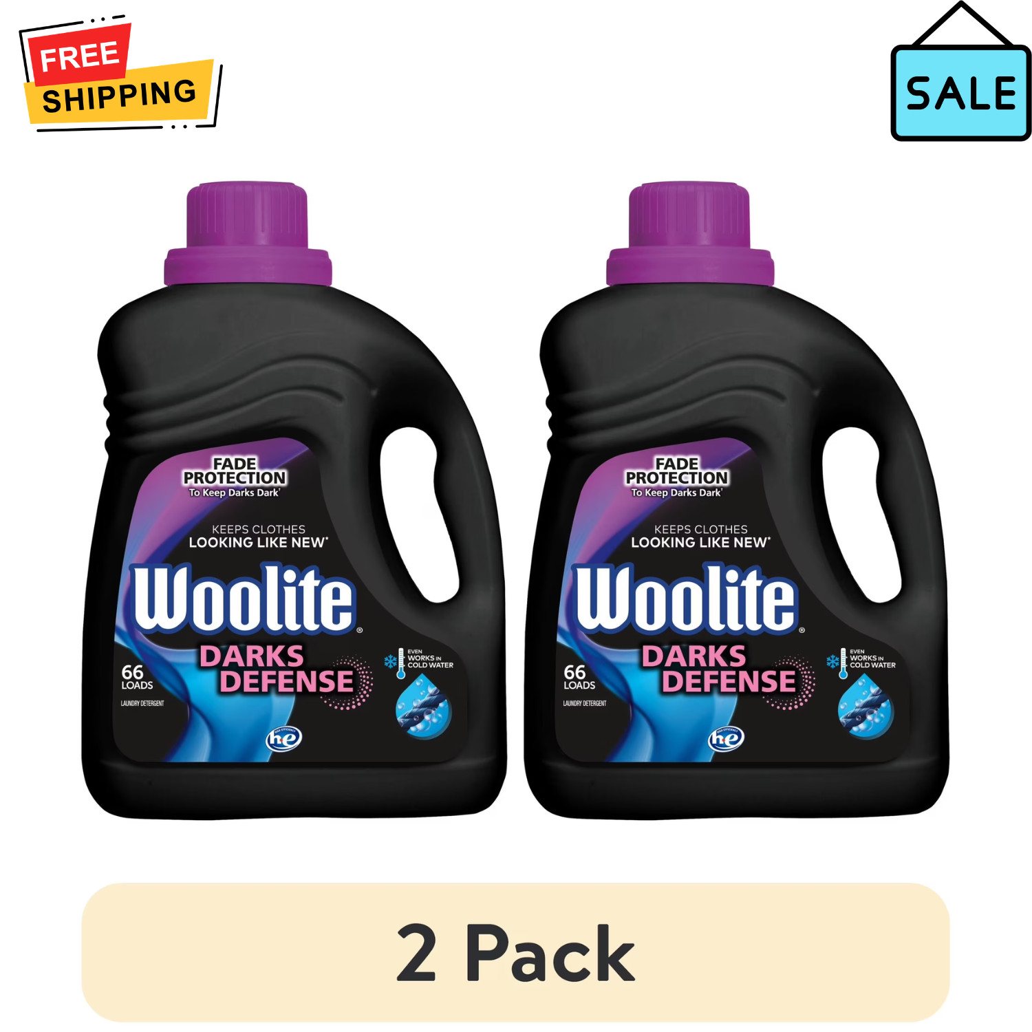 2 Pack Woolite Liquid Detergent 100oz Darks Defense 66 Loads Protects
