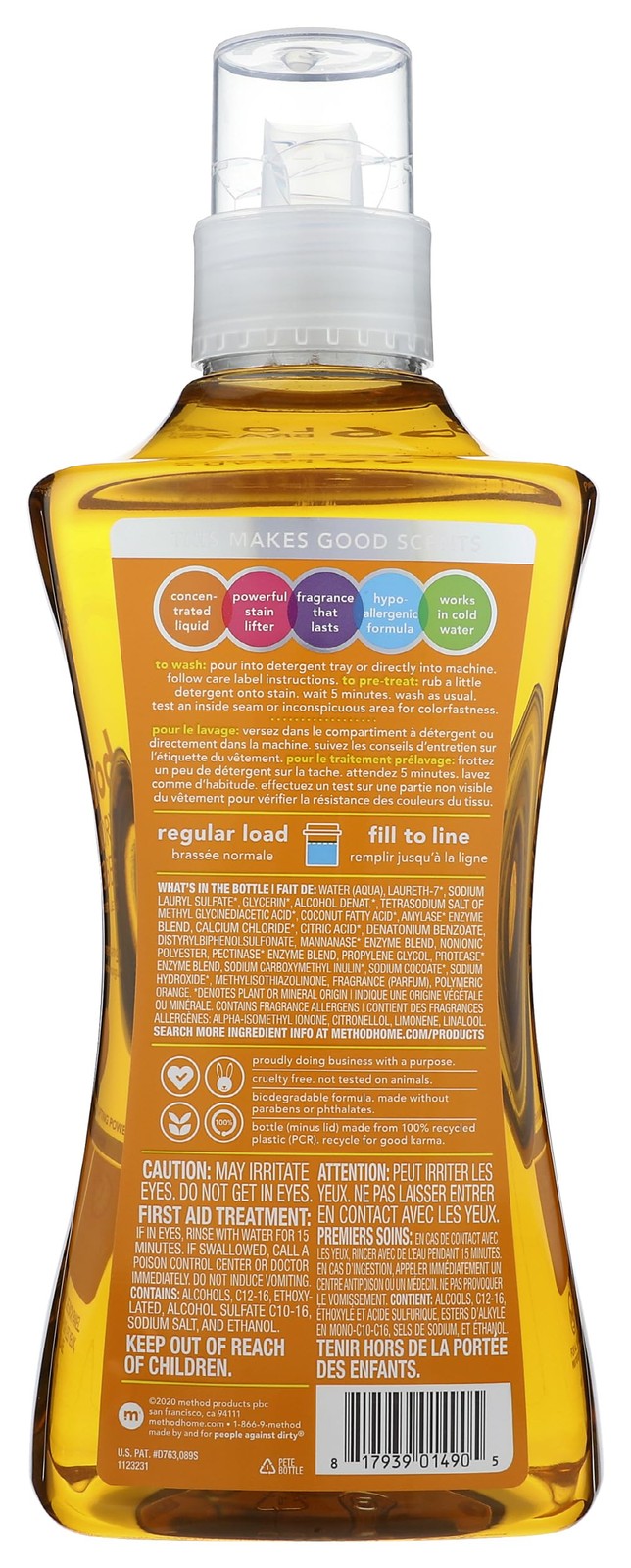 Method Liquid Laundry Detergent, Ginger 53.5 Fl Oz (Pack of 1), Mango