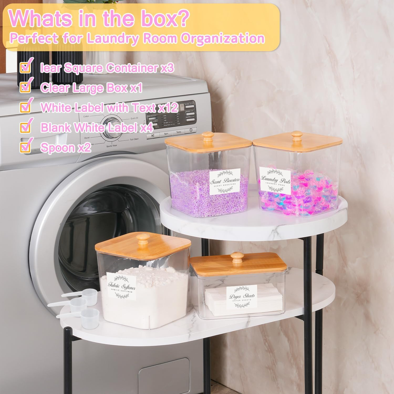 4+1 Pack Laundry Pods Container & Dryer Sheet Holder Set,Clear Laundry Room Orga