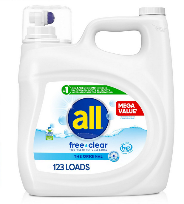 All Free Clear Liquid Laundry Detergent 154 oz 123 Loads HE Washer 4 Pack