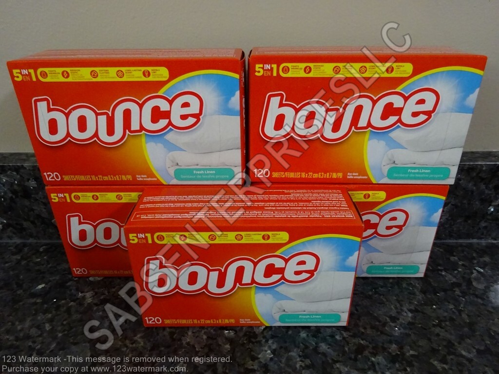 600 Bounce FRESH LINEN SCENT Softener Dryer Sheets (5 boxes 120 each)