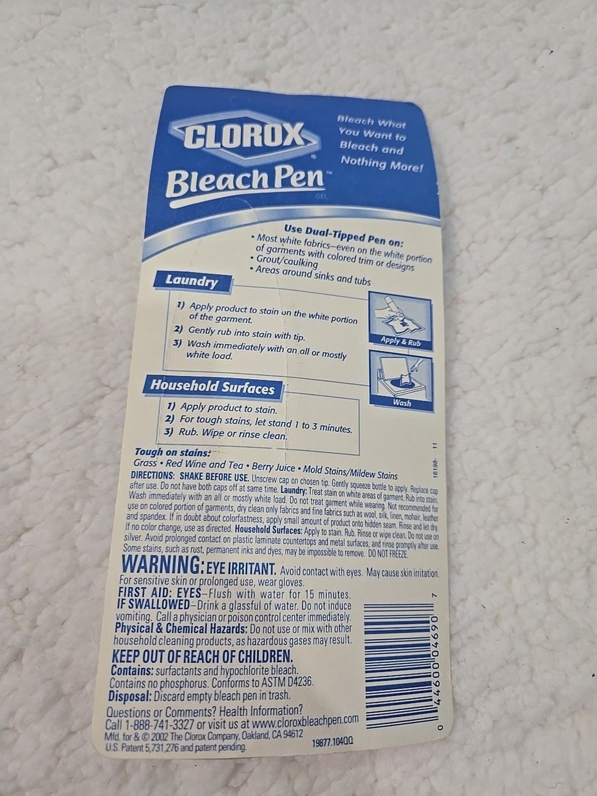 Clorox Bleach Pen Gel Dual Tips New Sealed 2002 Laundry Cleaning Home 2.0 fl oz