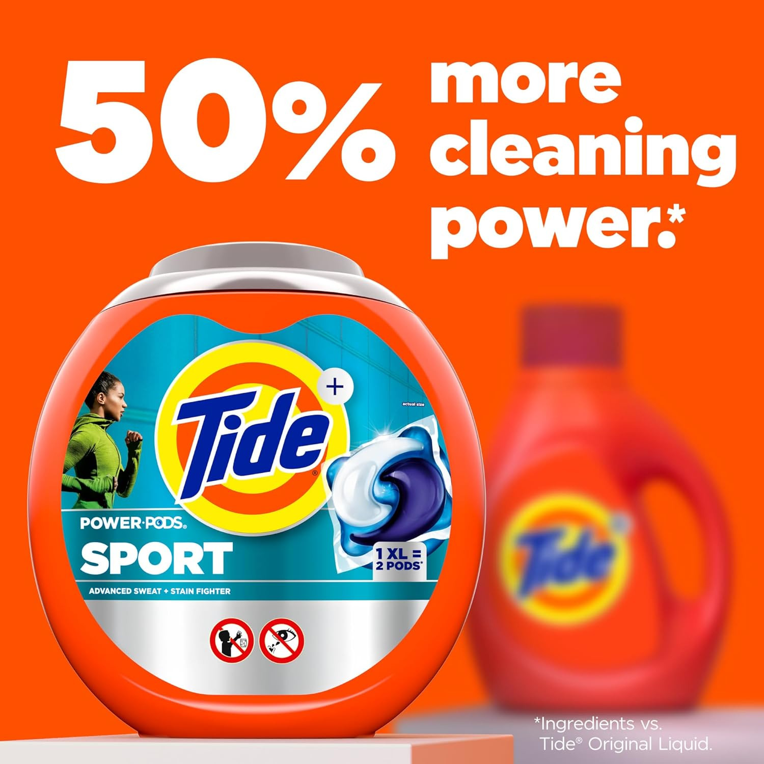 Power Pods Sport Laundry Detergent Pacs, 63 Count, Advanced Sweat + Stain Fig…