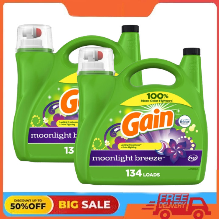 2 Pack Gain Liquid Laundry Detergent, Moonlight Breeze Scent, 194 fl oz, 134Load
