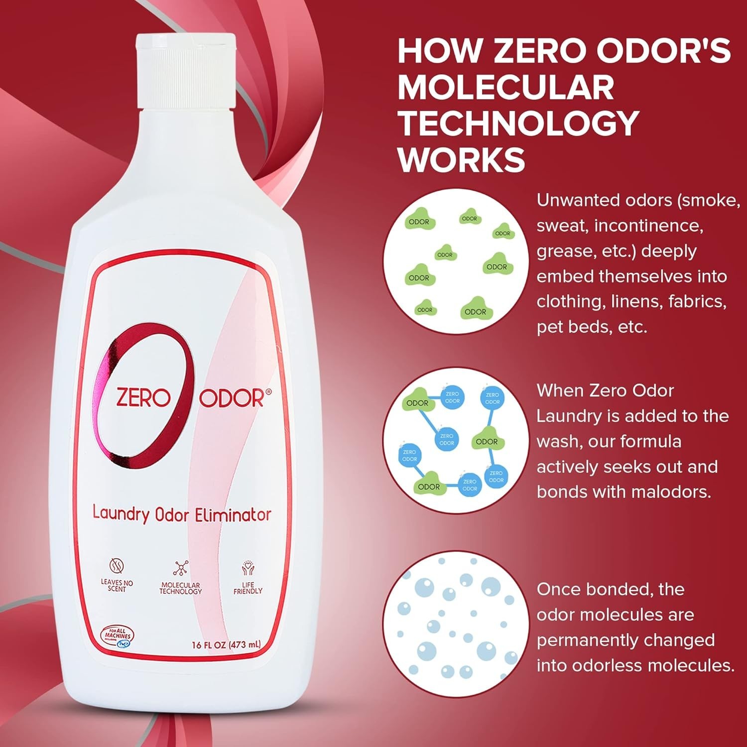 Permanently Eliminate Laundry Odors – 16oz Unscented Formula for All Fabrics