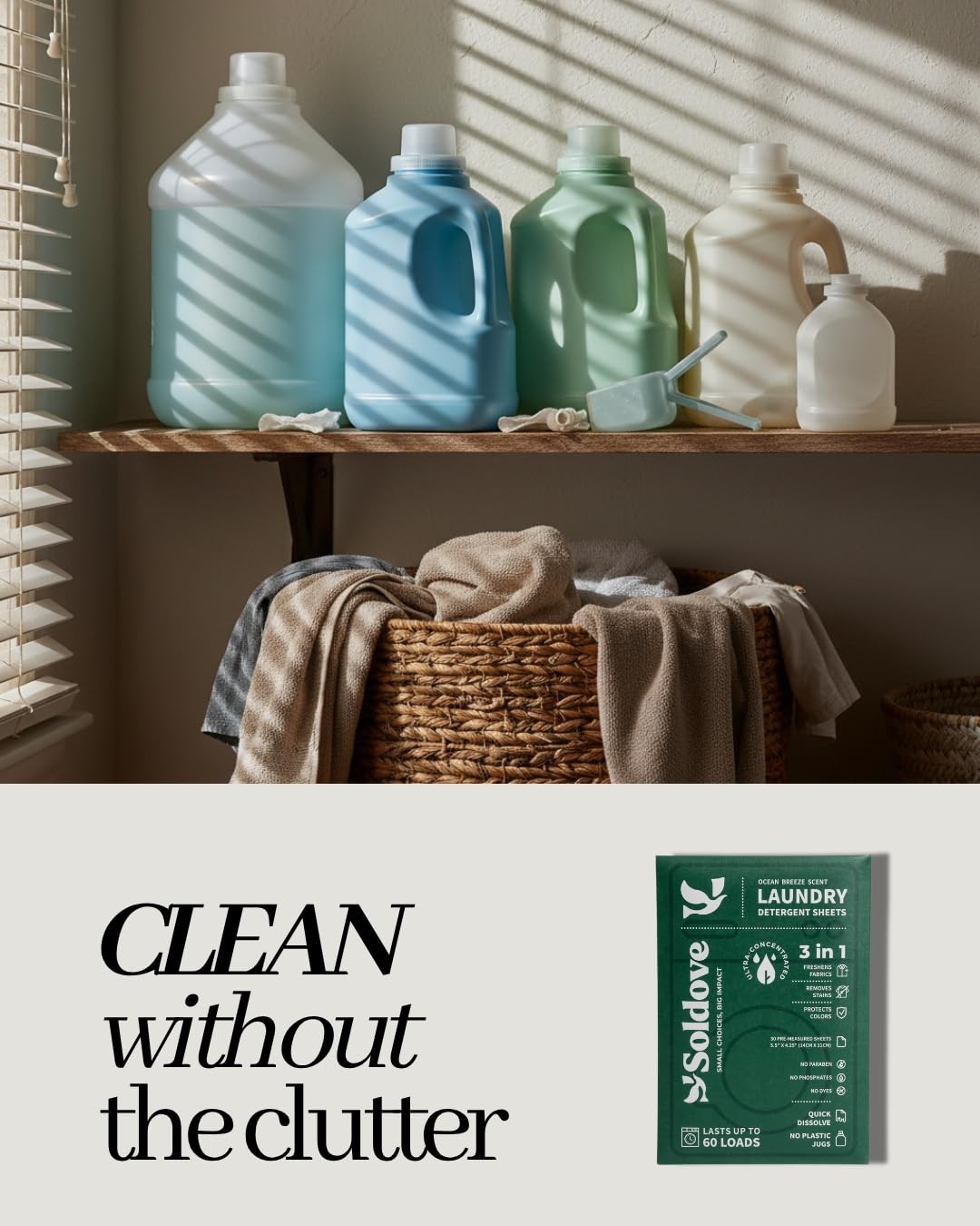 High Efficiency Paraben Free Laundry Detergent Sheets Ocean Breeze 30 PCS