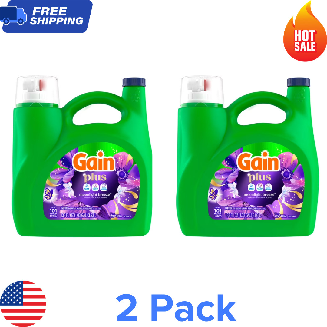 (2pack)Gain Plus OXI Liquid Laundry Detergent Moonlight Breeze 133 fl oz