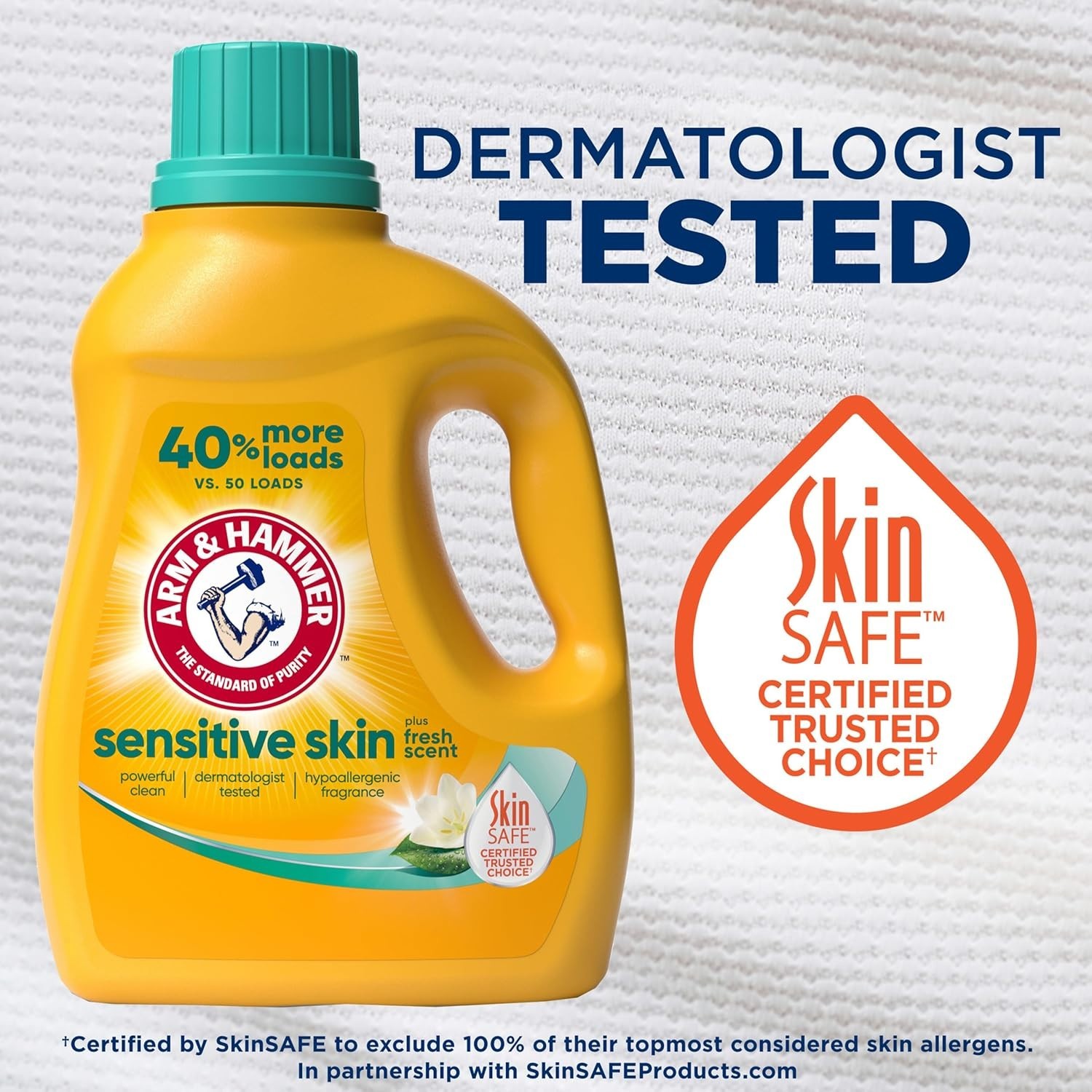 ARM & HAMMER Sensitive Skin Liquid Laundry Detergent, Fresh Scent, 105 fl oz, 10