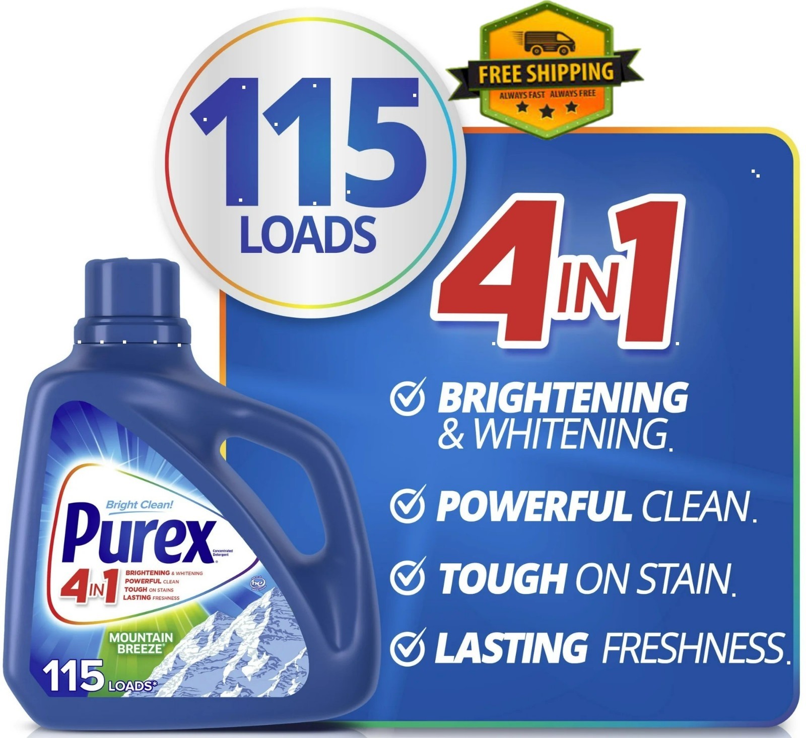 Purex Liquid Laundry Detergent, Mountain Breeze Scent, 150 oz, 115 Loads