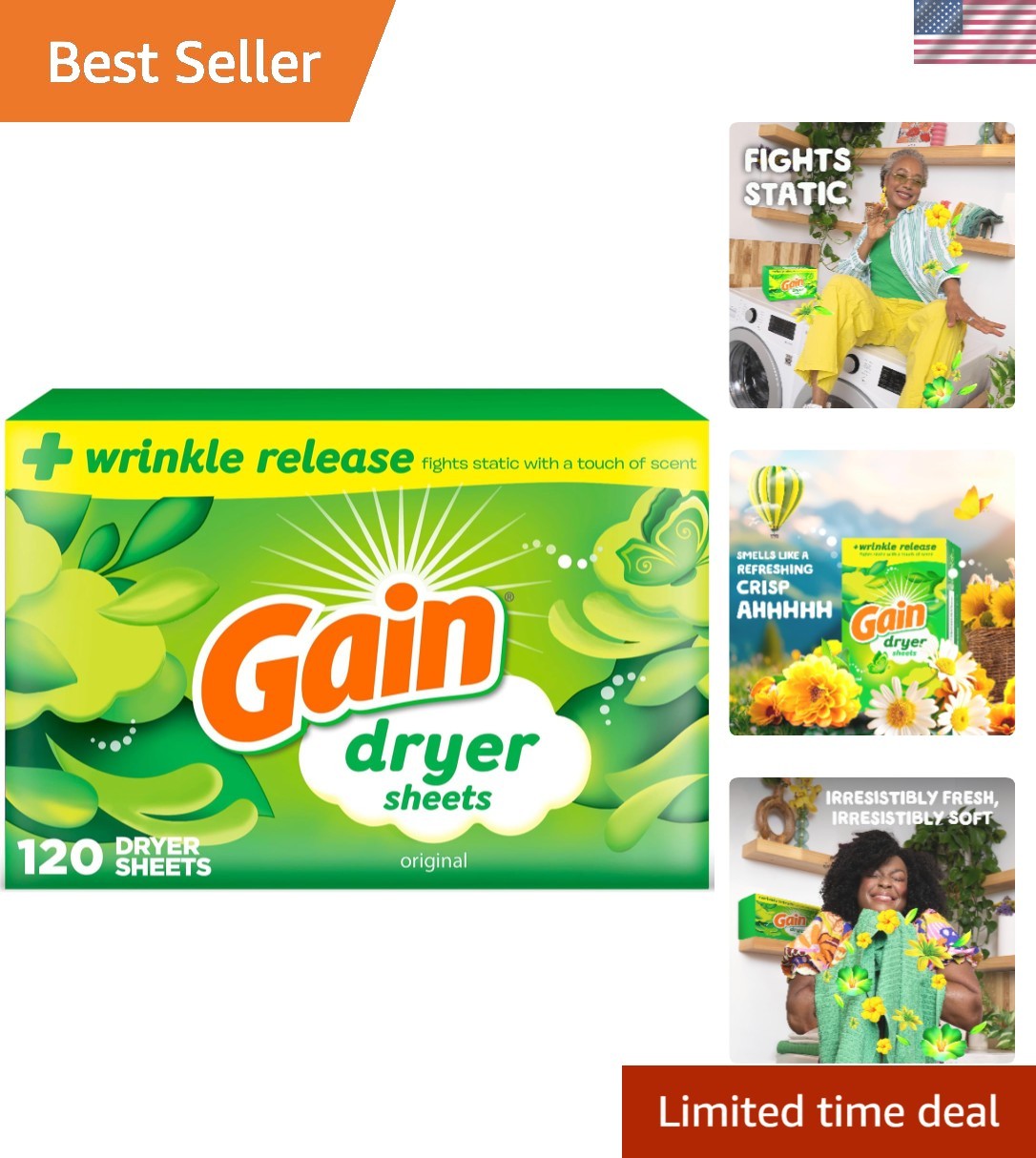 Dryer Sheets Plus Wrinkle Release, Scent, 120 Count