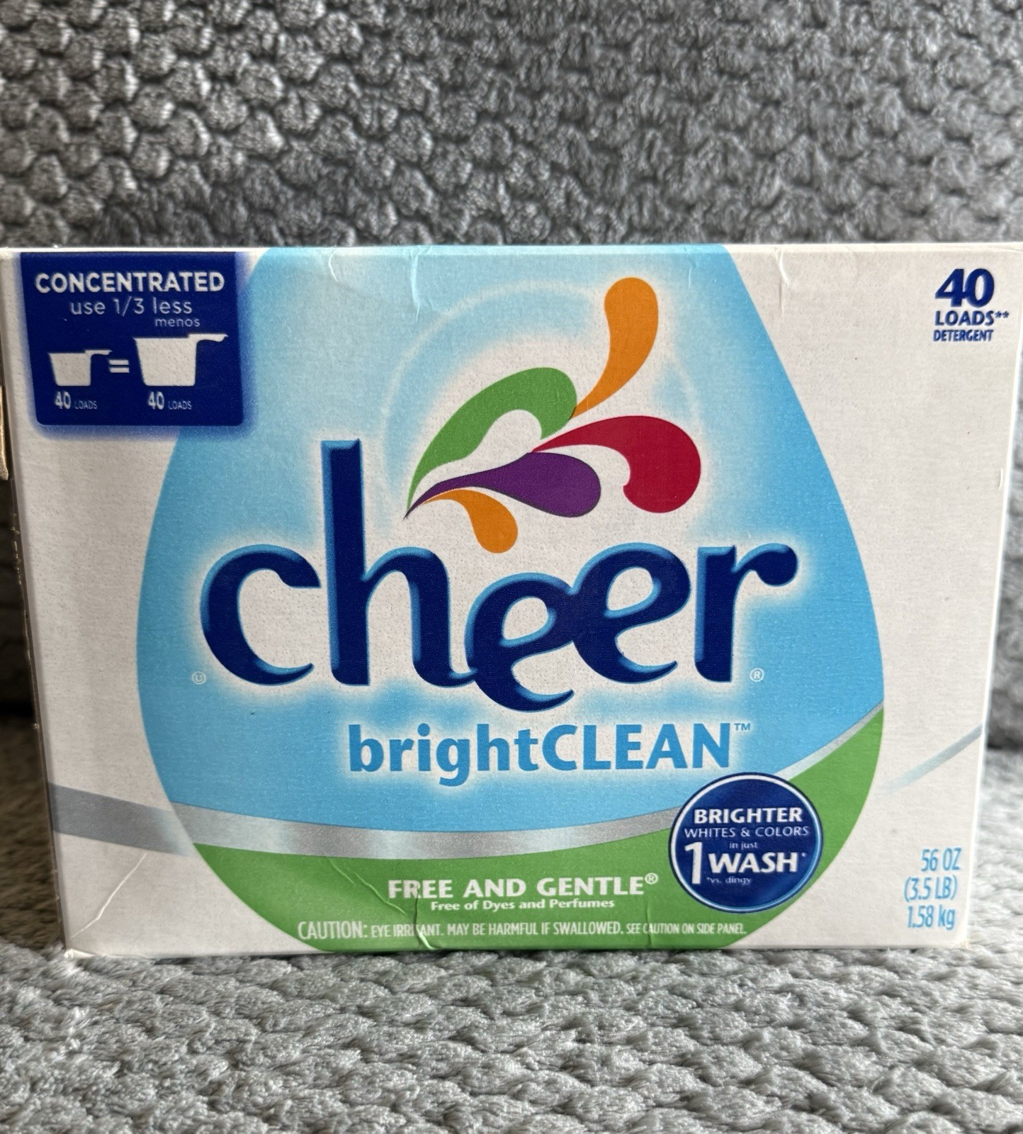 Cheer BrightCLEAN Free and Gentle Detergent 56oz 40 Loads Free of Dyes & Perfume