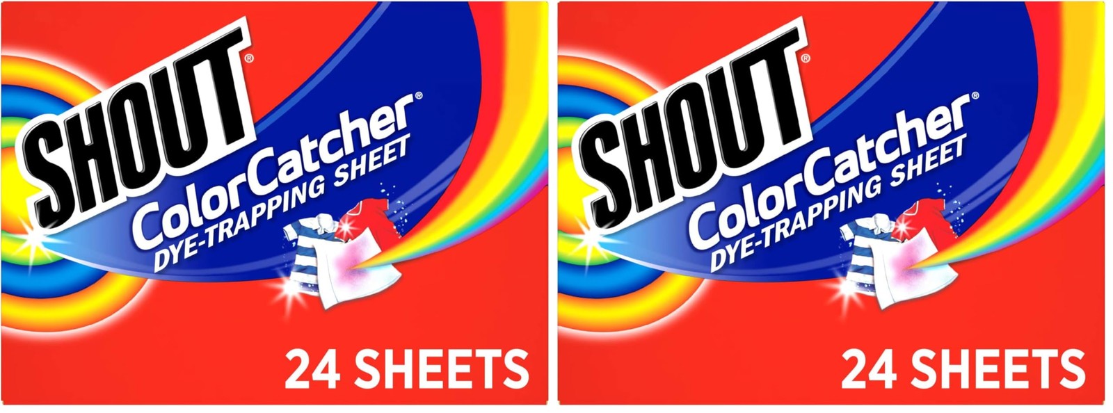Shout Color Catcher Sheets for Laundry, Allow Mixed 24 Count (Pack of 2), Red
