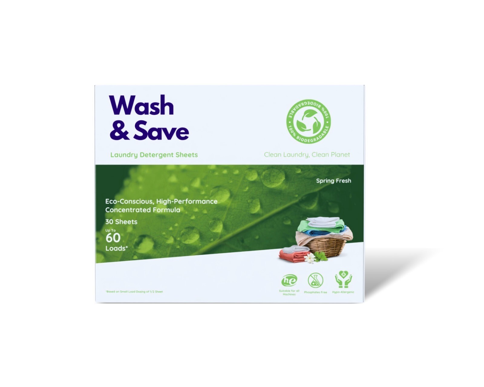 WASH & SAVE Eco-Friendly Laundry Detergent Sheets – 60 Loads, Fresh Scent