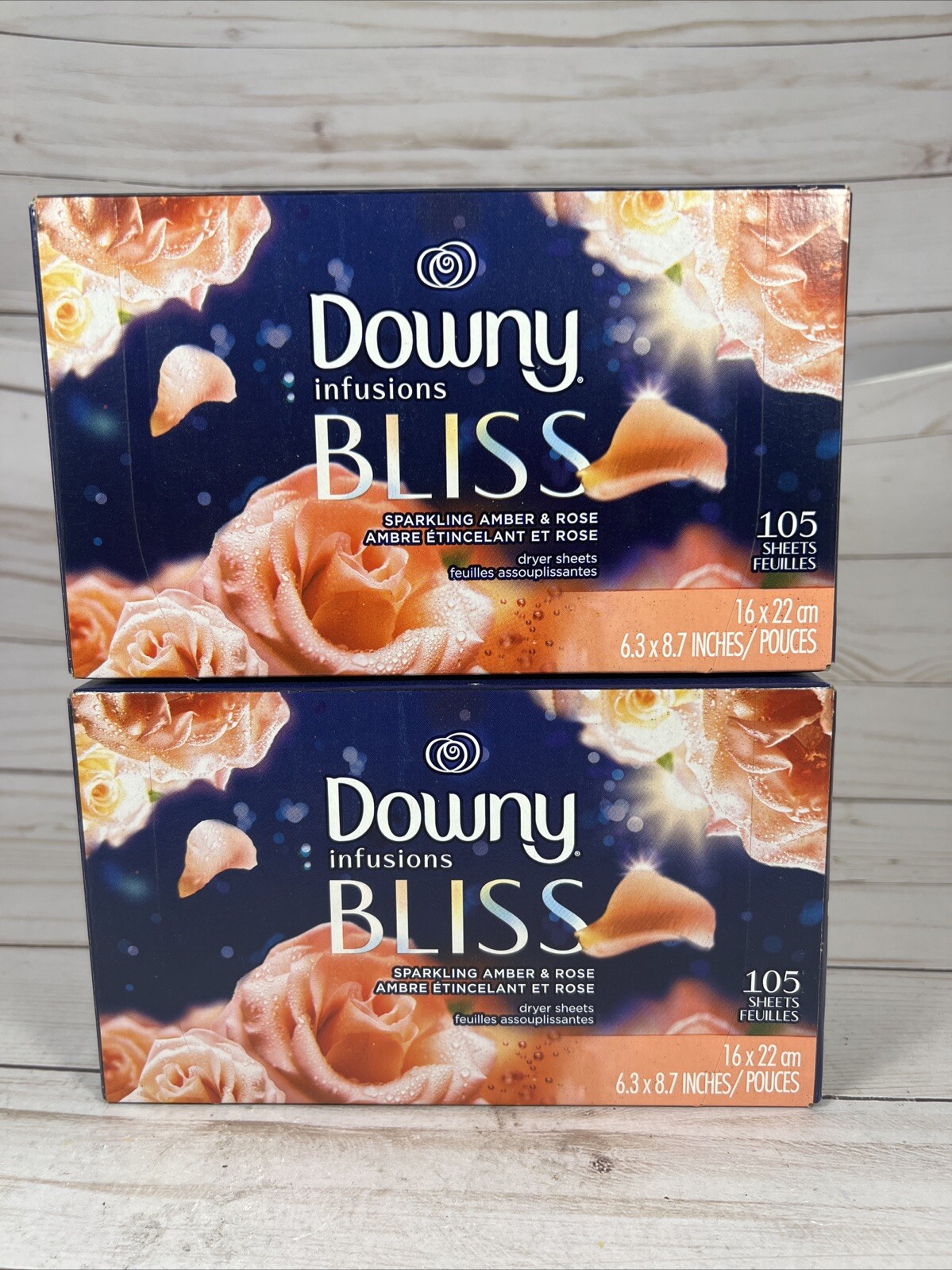 Downy Infusions Bliss Sparkling Amber & Rose Dryer Sheets 105cnt ( 2 Pack)