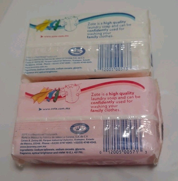 Zote 1-Pink & 1-White Soap Laundry Soap for Stains 14.1 oz 400g Large New