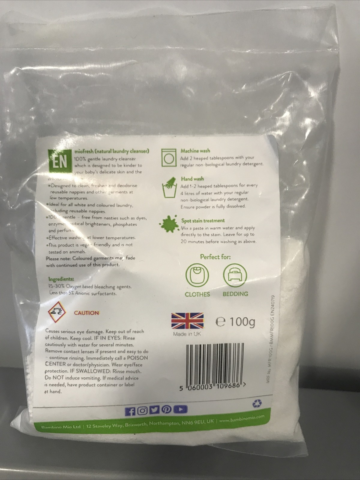 100 Grams Miofresh Natural Laundry Cleanser Perfume Free : Freshen and Deodorize