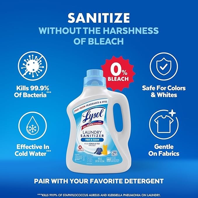 Laundry Sanitizer Additive, Free & Clear, Free from Fragrance and Dyes, 0% Bleac