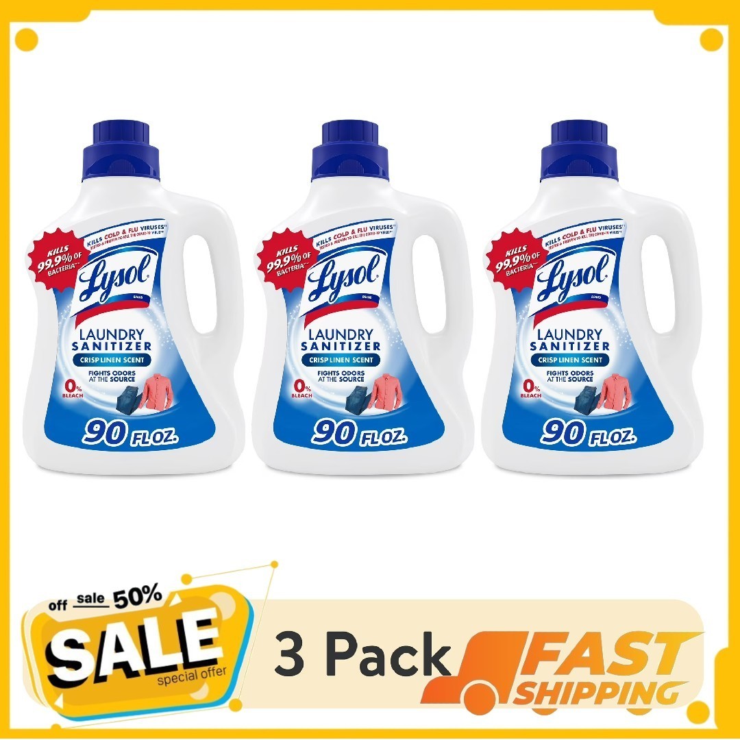 (3 pack) Lysol Laundry Sanitizer Additive, Sanitizing Liquid, Crisp Linen, 90 oz