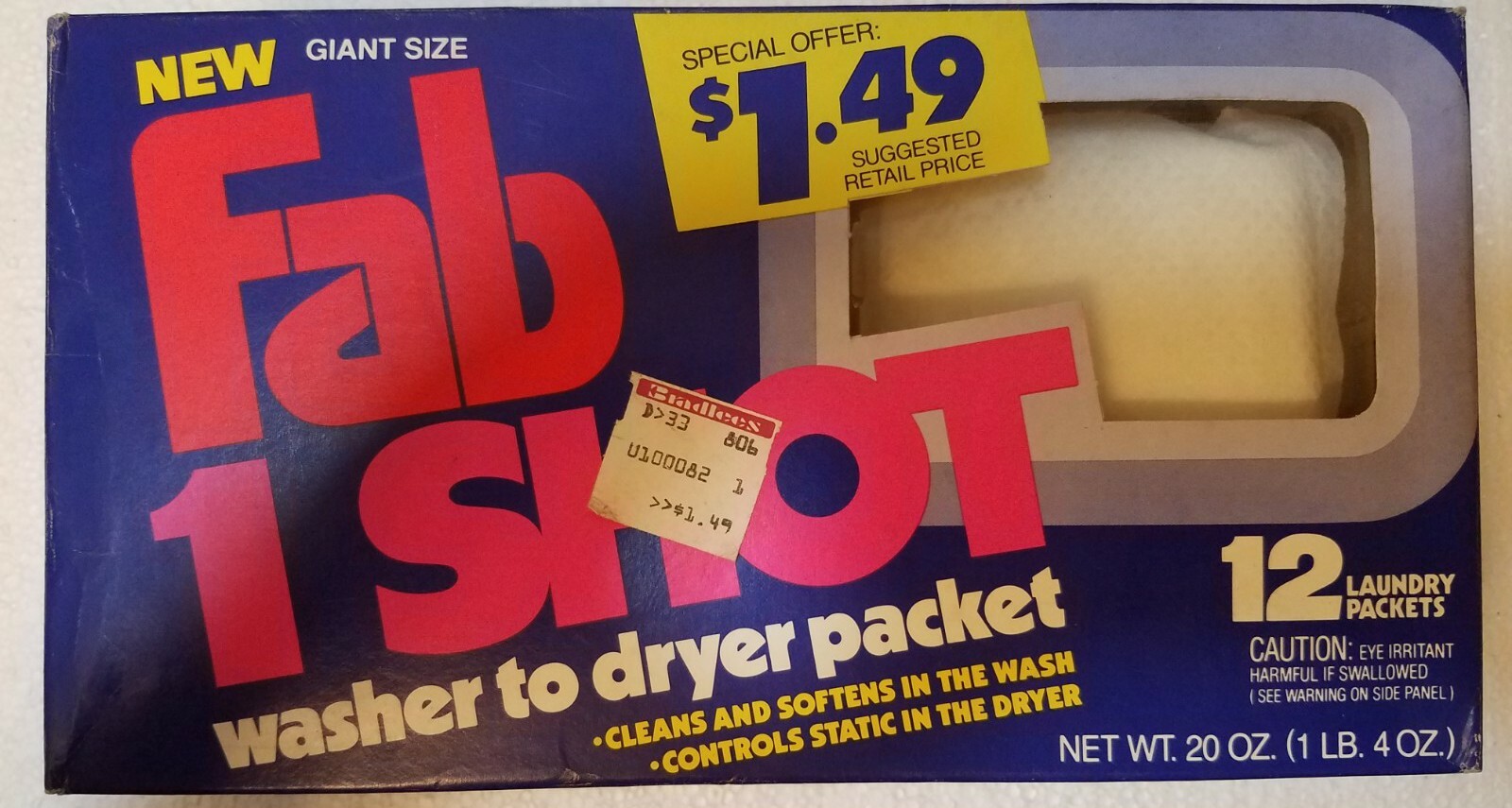 NOS VINTAGE Fab 1 Shot Giant Size Washer to Dryer 12 Laundry Packets Palmolive