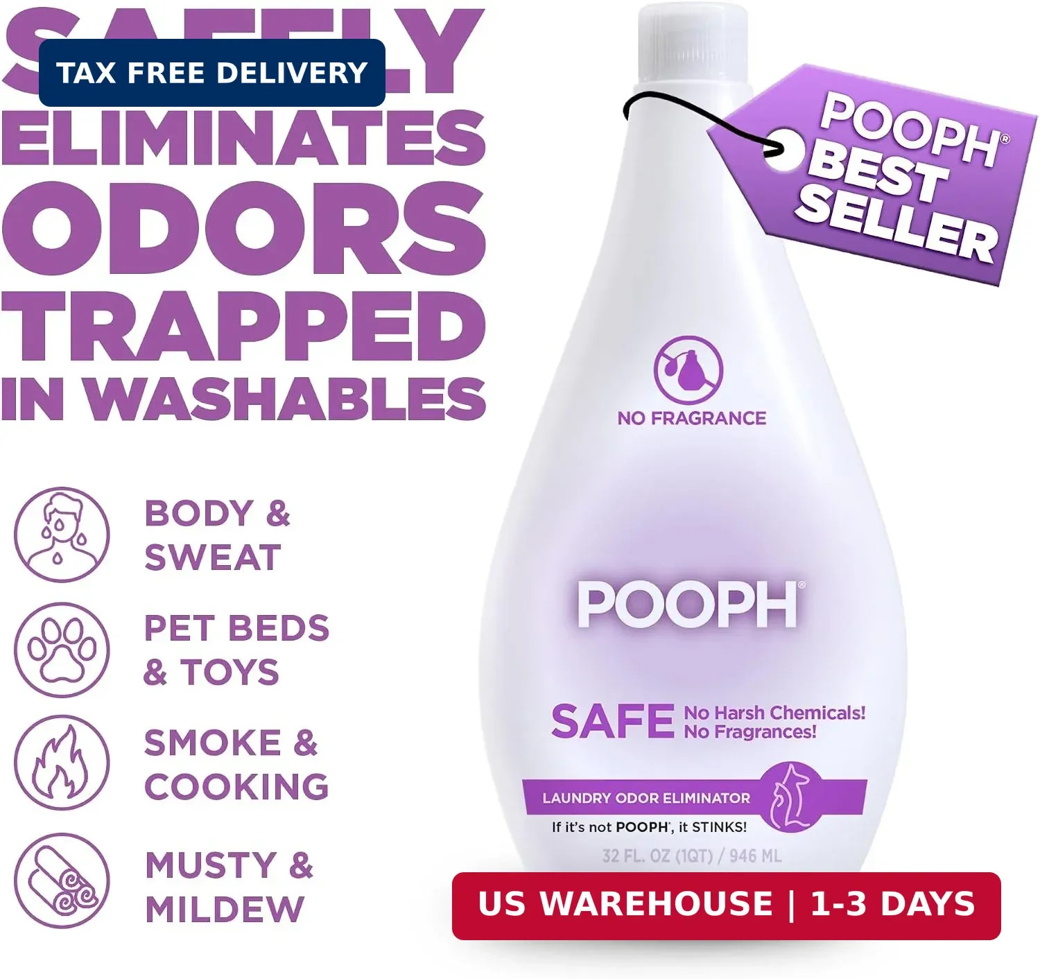 POOPH Laundry Odor Eliminator 2-Pack (2 x 32 oz, 32 Loads Total) – Pet Urine & S