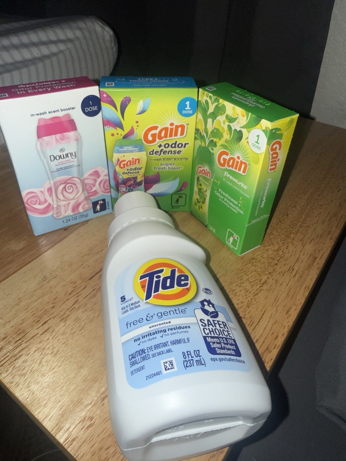 Tide Free & Gentle 8 fl oz Liquid Detergent + Gain/Downy Boosters 4pk