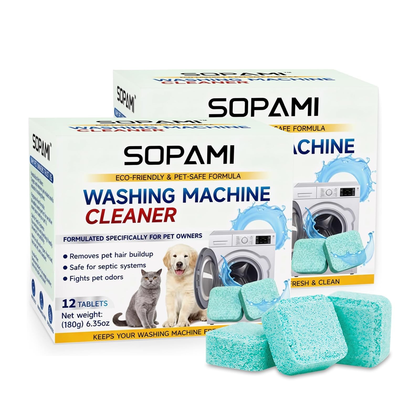 SOPAMI Washing Machine Cleaner Tablets 24-Pack (12 12 Count (Pack of 2), 2P