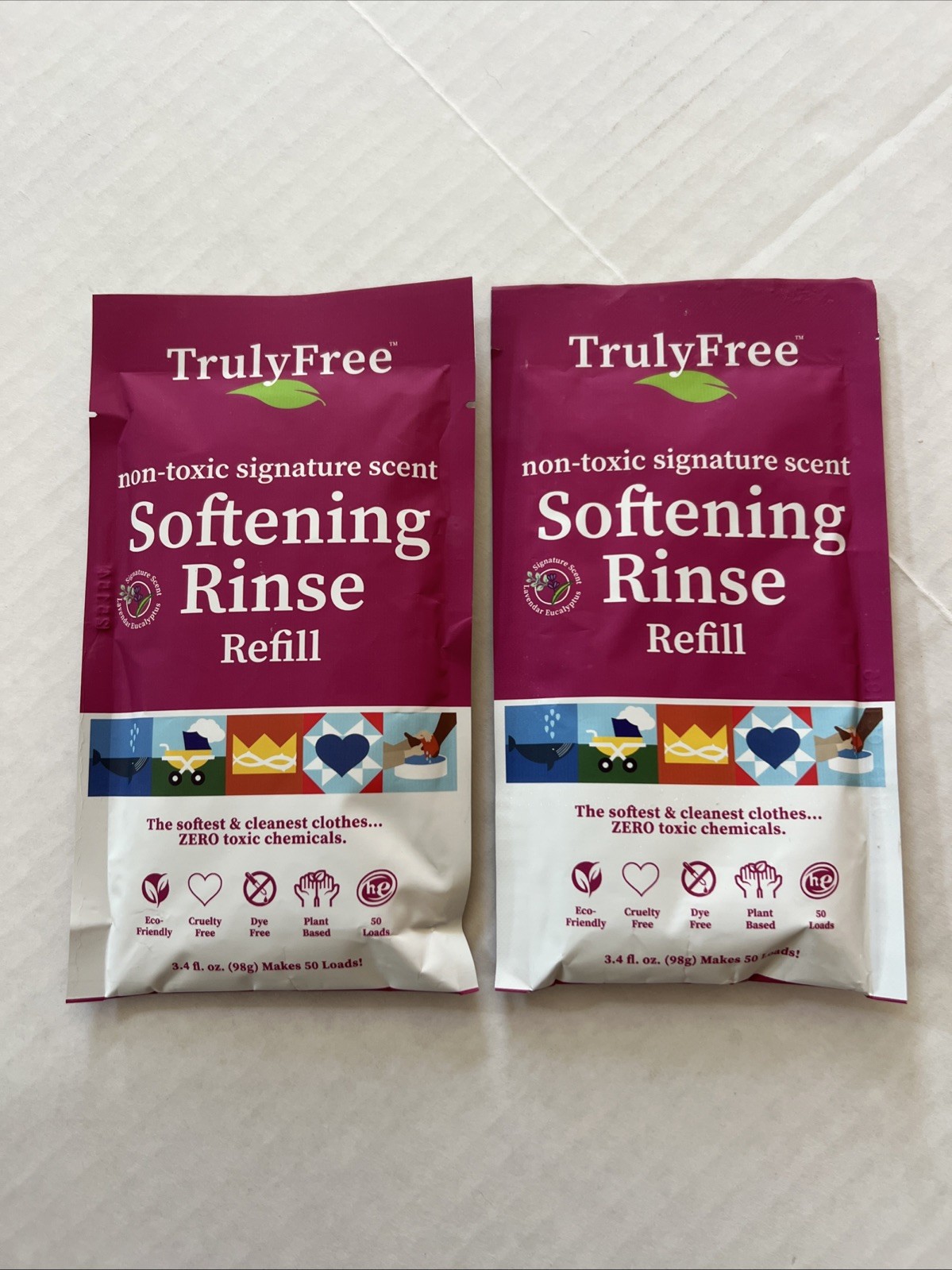 Truly Free Non-Toxic Softening Rinse Refill 50 Loads Two Packs Concentrate Lot
