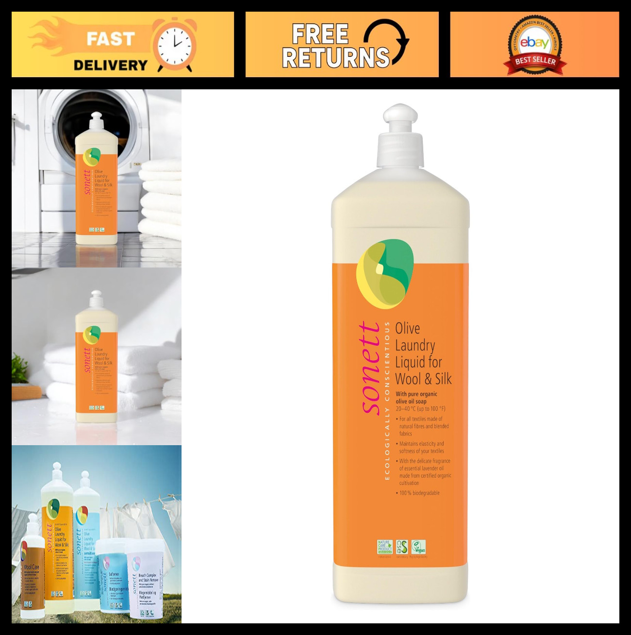 Organic Olive Laundry Liquid for Wool & Silk – 34 oz, Eco-Friendly Detergent