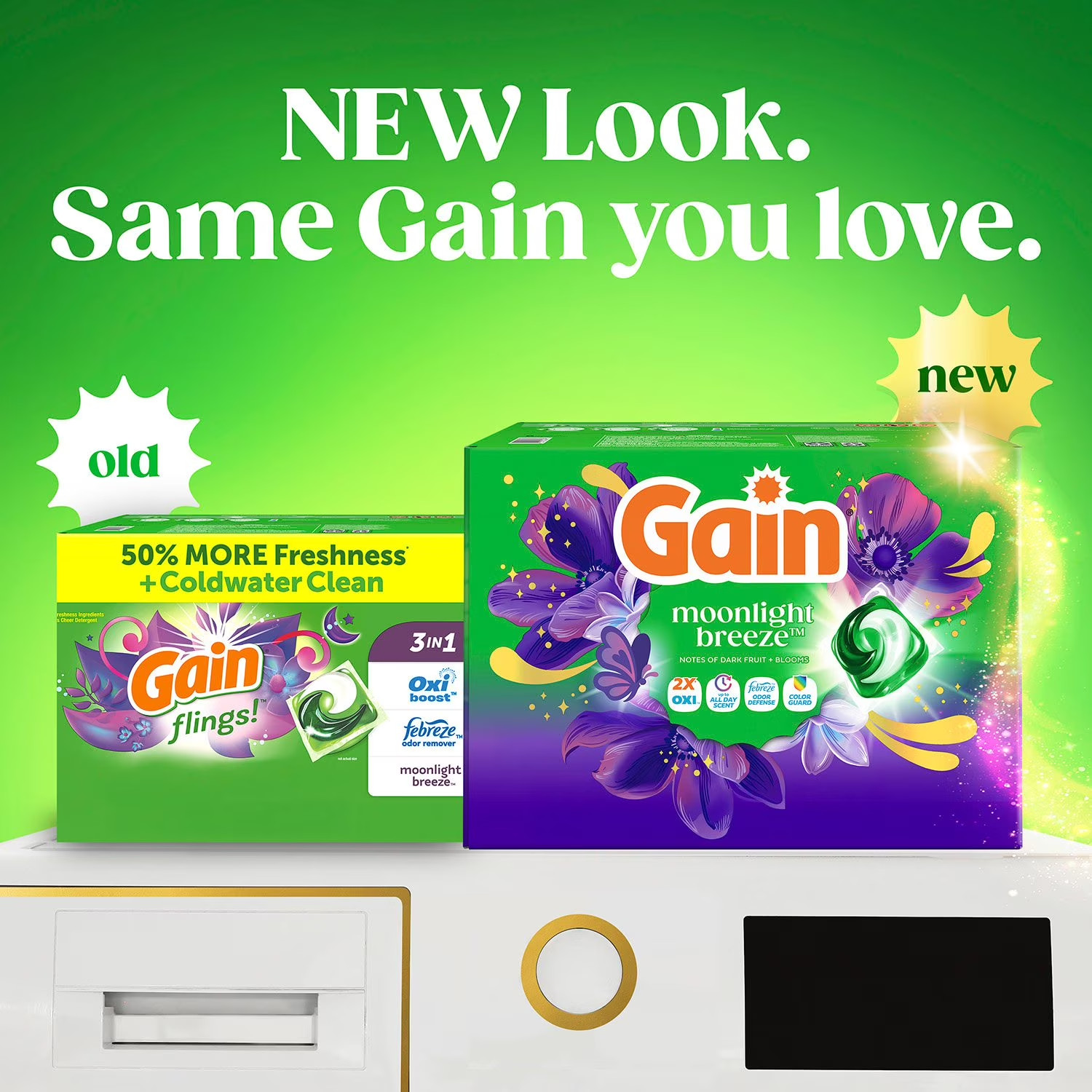 (2PACK) Gain Flings 4 in 1 Laundry Detergent Pacs, Moonlight Breeze, 152 ct