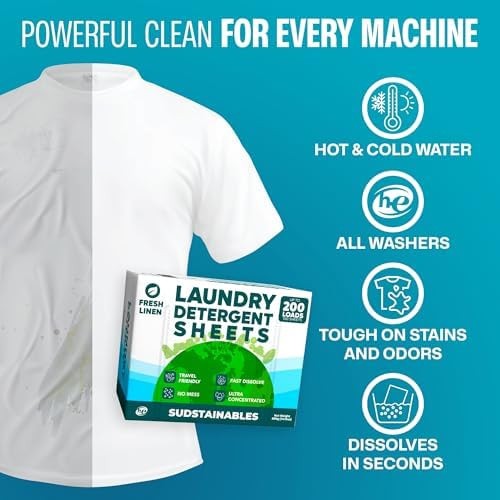 Sudstainables Laundry Detergent Sheets 200 Loads – Dissolvable Laundry Sheet …