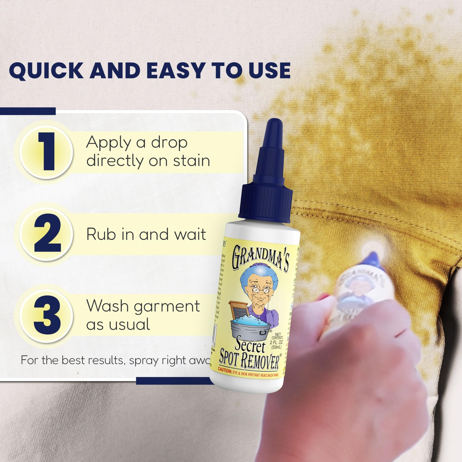 Grandma’s Secret Spot Remover Gel – On-the-Go 2.00 Fl Oz (Pack of 1), White