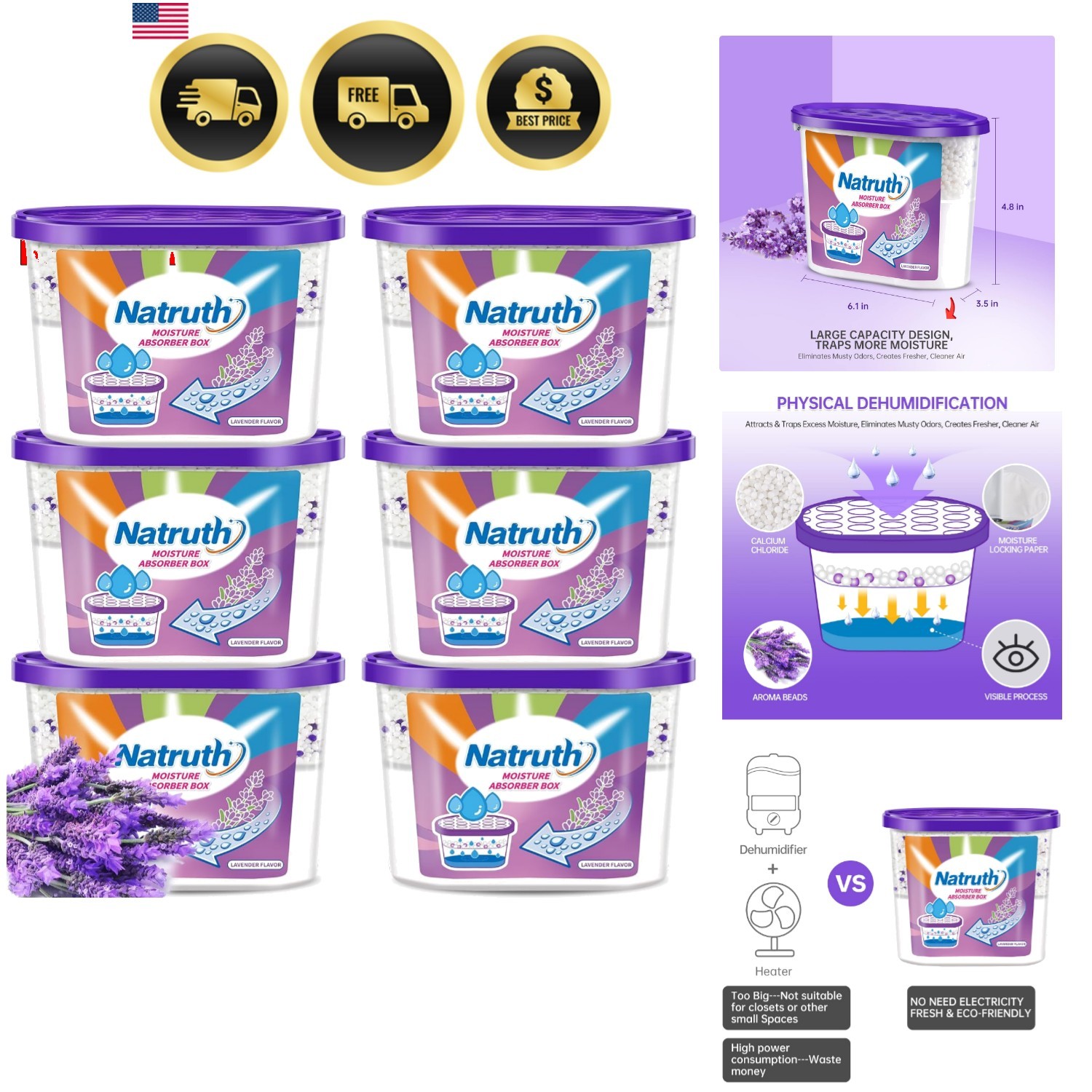 Moisture Absorbers With Lavender Scent,12.5OZ*6-Pack Portable Closet Dehumidi…
