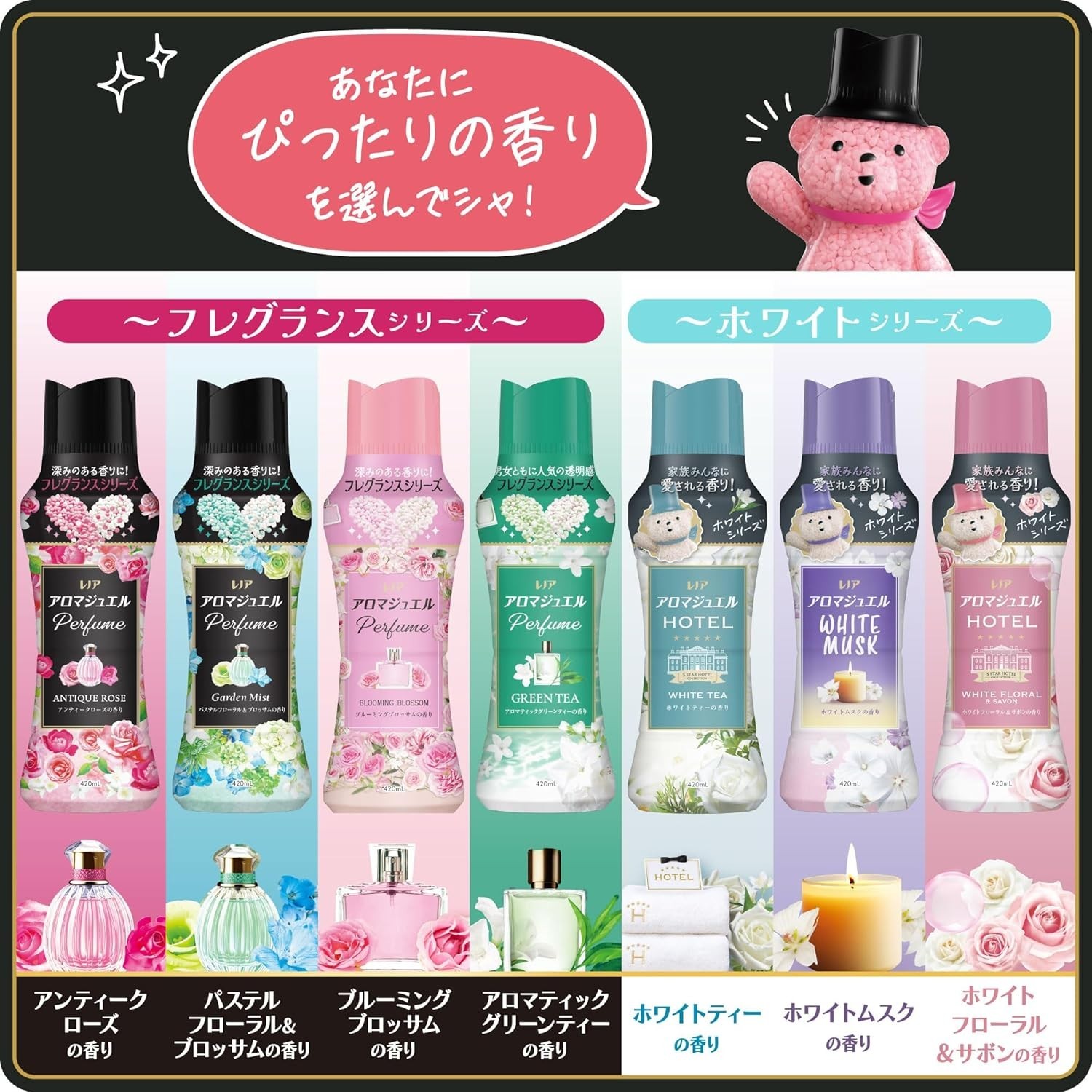 Lenor Aroma Jewel Perfume Laundry White Floral & Savon Scent 420ml Made In Japan