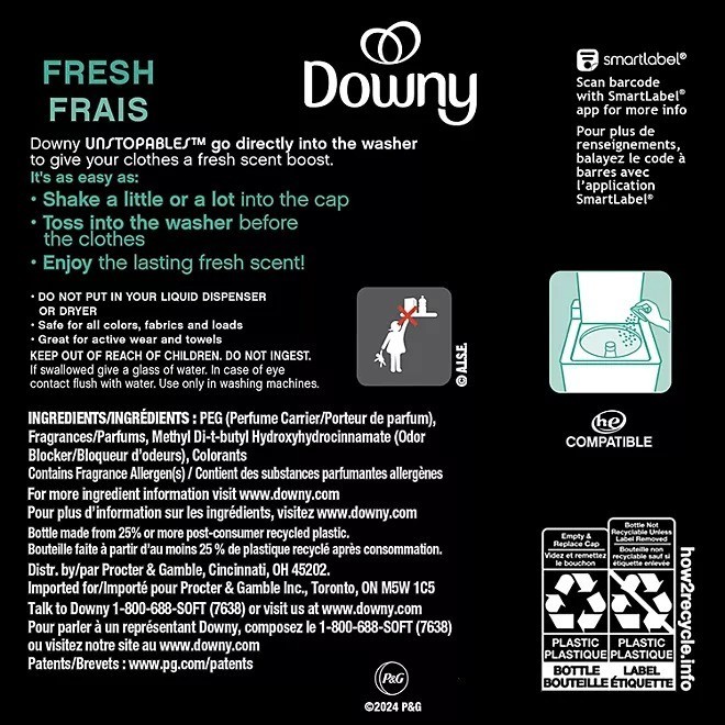 Downy Unstopables In-Wash Laundry Scent Booster Beads, Fresh, 39.9 oz