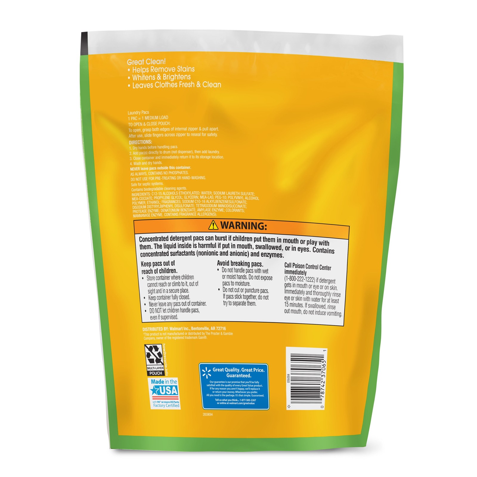 Great Value Ultimate Fresh Laundry Pacs, Original Clean, 60 Count