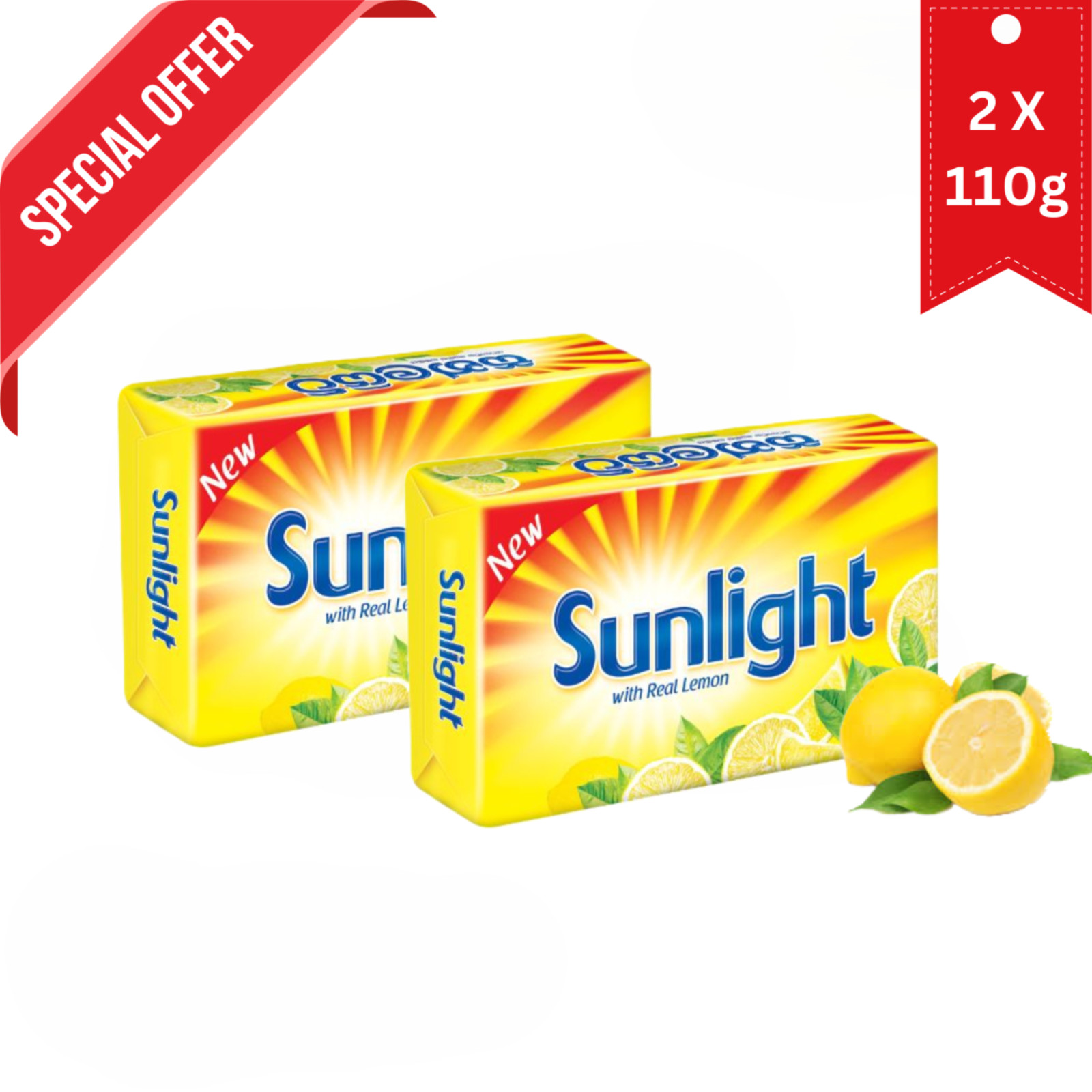 SUNLIGHT Laundry Bar With Fresh Lemon Fragrance | 110g x 2 Budget Pack Deal!