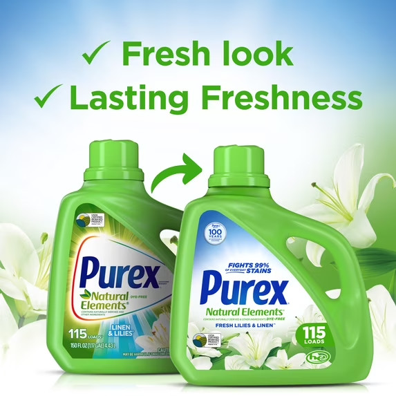 Purex Liquid Laundry Detergent, Fresh Lilies & Linen, 150 oz, 115 Loads