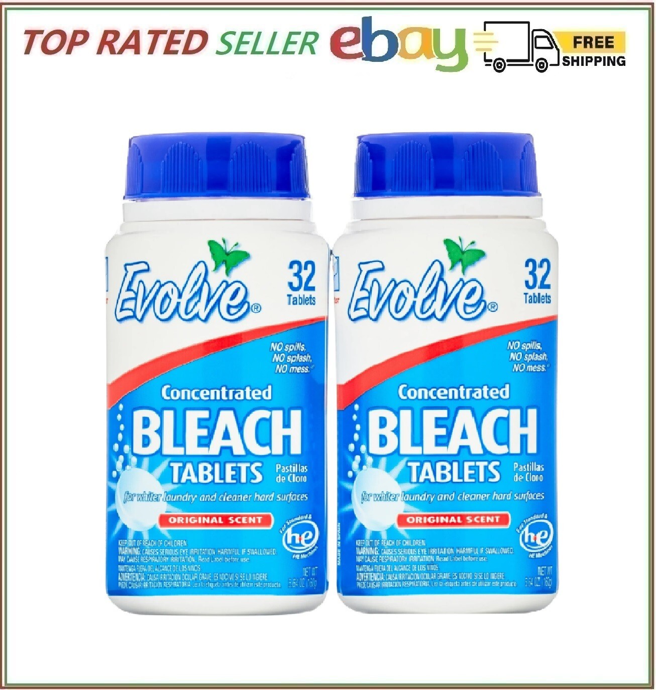 Evolve Ultra Concentrated Bleach Tablets, Original Scent, 64 Total Count