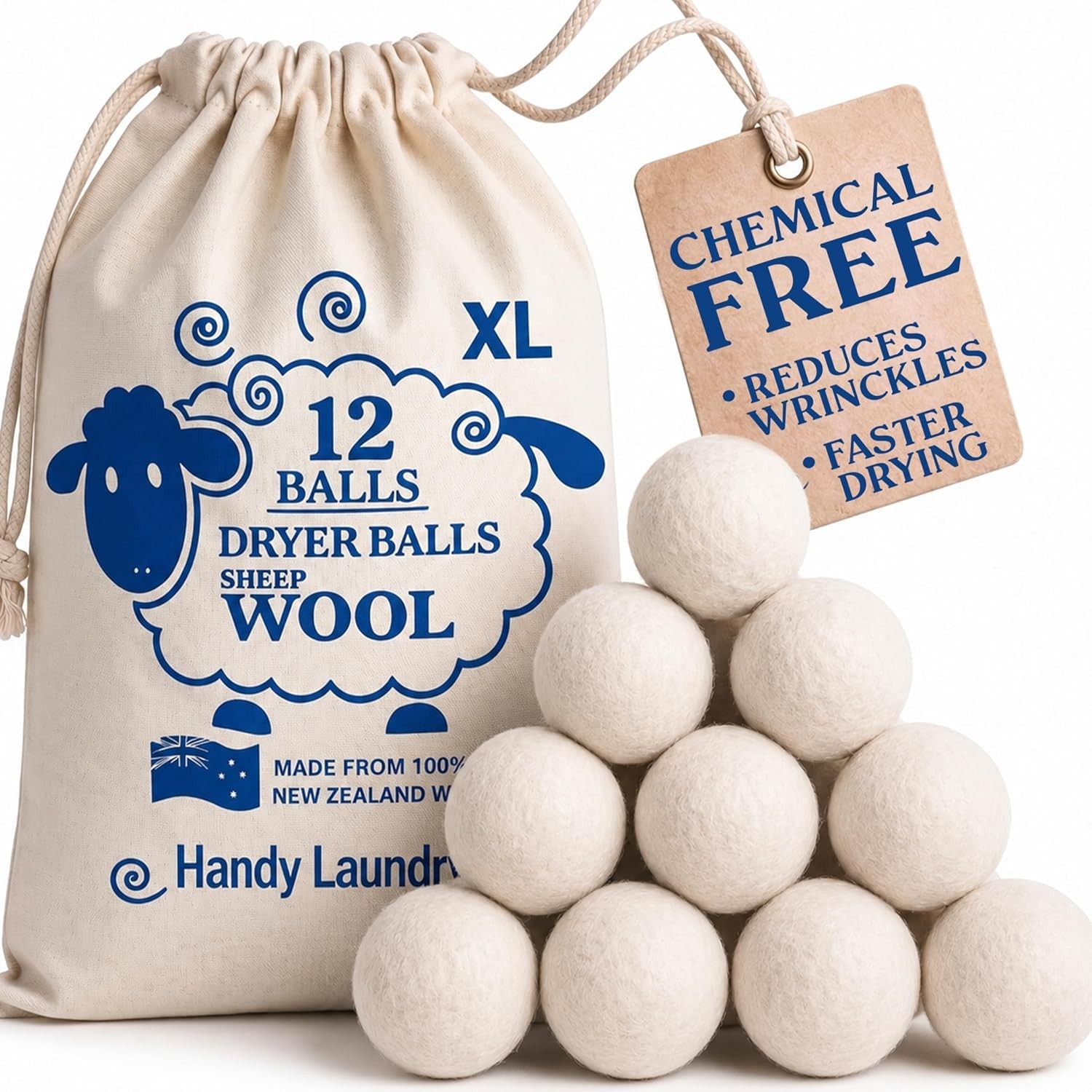 Reusable 100% New Zealand Wool Dryer Balls – Save Energy & Reduce Wrinkles