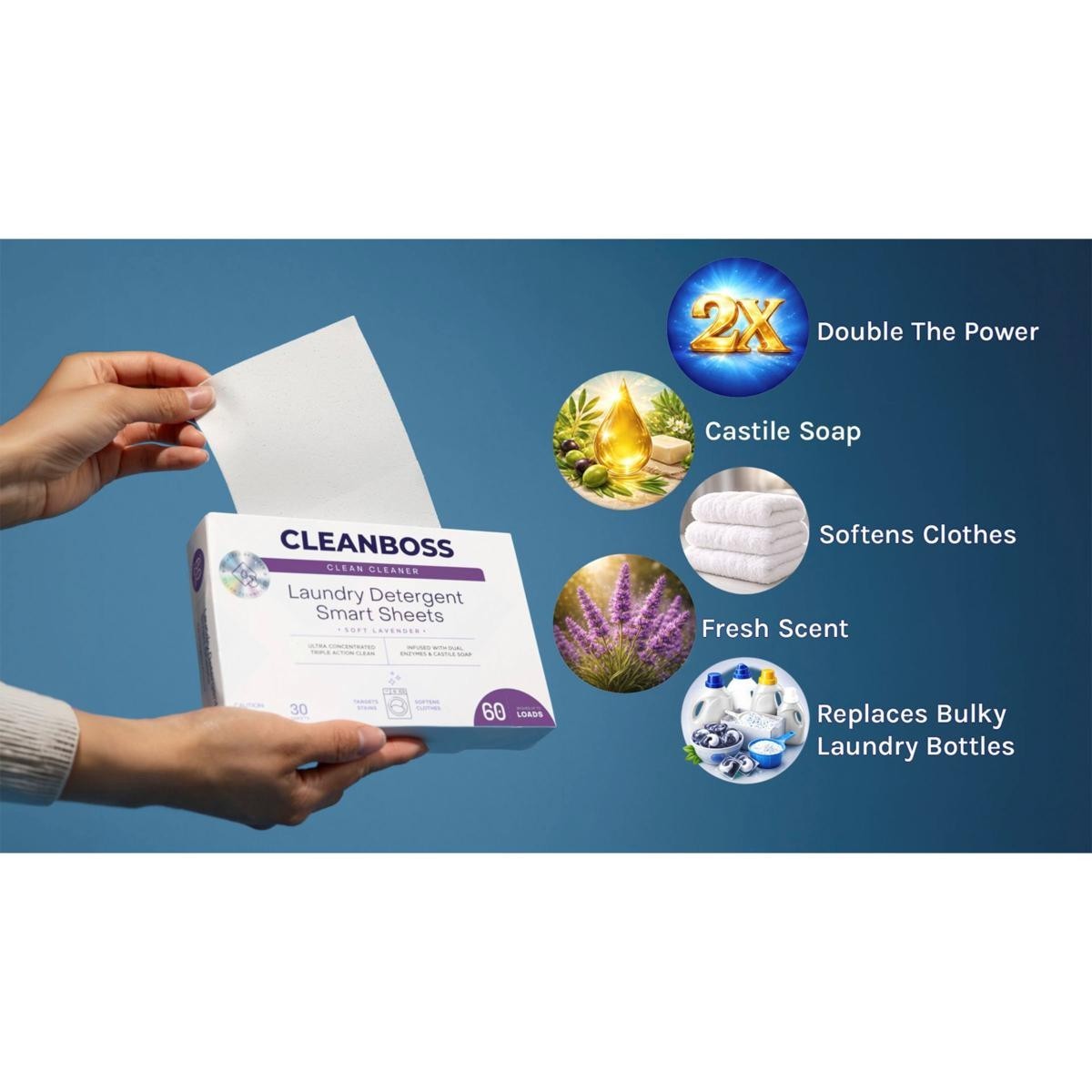 CleanBoss 2-pk Powerful Laundry Smart Sheets Up to 120 Loads Clean Coconut New
